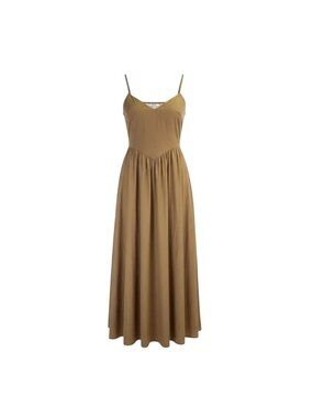 Japna Womens Brown Midi Dress Adjustable Straps Smocked Back Gathered Sz L
